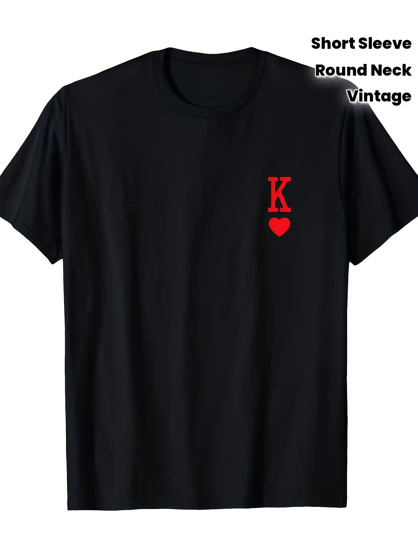 Men'S Heavyweight 200Gsm King of Hearts T-Shirt Retro Vintage Red King K Hearts Graphic Tee Matching Couples Shirt for Valentine'S Day Christmas Gifts Casual Round Neck Short Sleeve T-Valentine'S Day Casual, Vacation, Party, Sports, Fashion T-Shirt