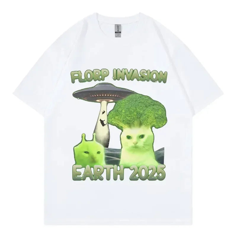 HOT SALE Funny Alien Brain Cat Wet Expression T-shirt Fashionable Y2K Clothing Short Sleeve T-shirt Unisex Casual Cute T-shirt