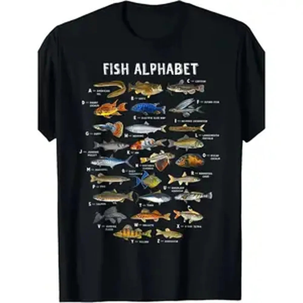 Men Fish Alphabet Graphic T Shirt Smooth Cotton Crew Neck Short Sleeve Funny Fisherman Humor Casual Seamless Tees Tops