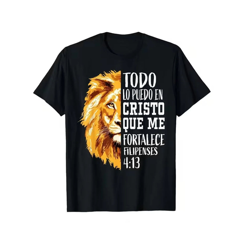 item picture mens black t shirt with inspirational spanish christian quote lion graphic todo lo en que me 4 13 casual short sleeve tee for tshirt graphic tee inspirational t