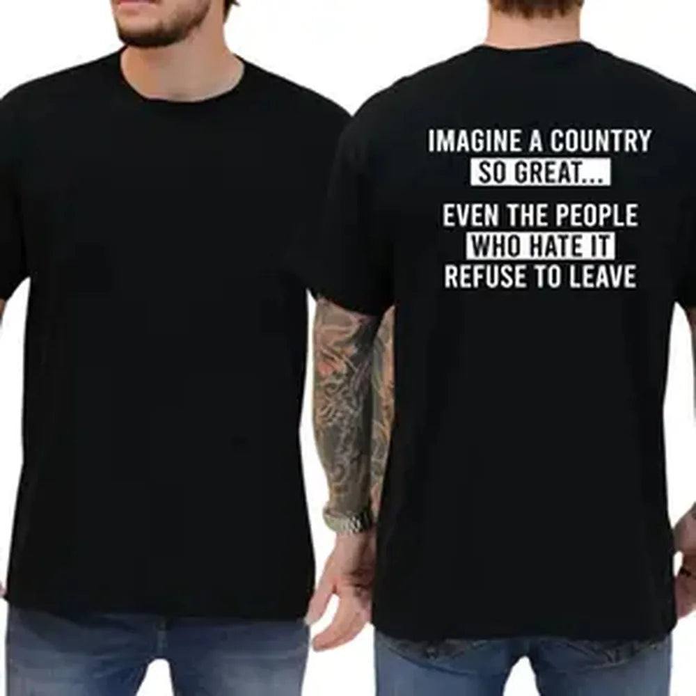 Men's Casual Streetwear Funny "Imagine A Country" Graphic T-Shirt, Soft Unisex Republican Patriotic Round Neck Top Gift