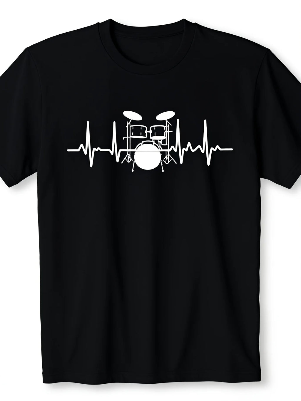 Men'S Black T-Shirt Drum Heartbeat Lifeline Design Perfect Gift for Music Lovers And Drummers 12 Retro Casual Short-Sleeved T-Shirt with Round Neck And Printed Pattern, Suitable for Daily Commuting And Outdoor Activities, Machine Washable
