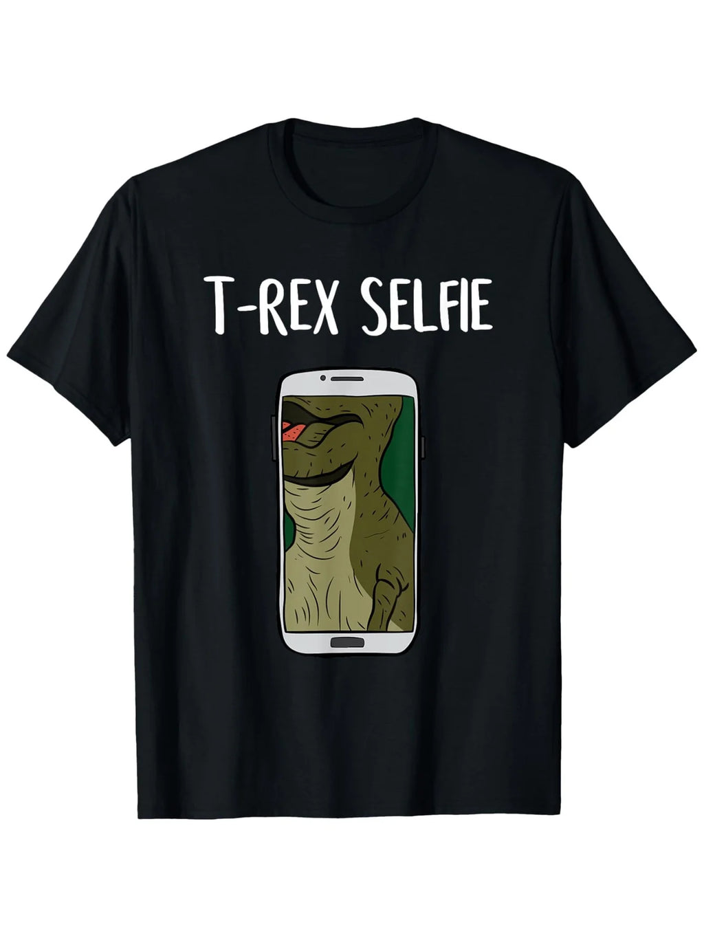 Funny T-Rex Dinosaur Selfie T-Shirt - Laughing Tyrannosaurus Rex Graphic Tee with Print, Casual Round Neck Shirt for Christmas & New Year Gifts