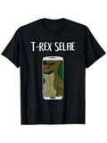 Funny T-Rex Dinosaur Selfie T-Shirt - Laughing Tyrannosaurus Rex Graphic Tee with Print, Casual Round Neck Shirt for Christmas & New Year Gifts
