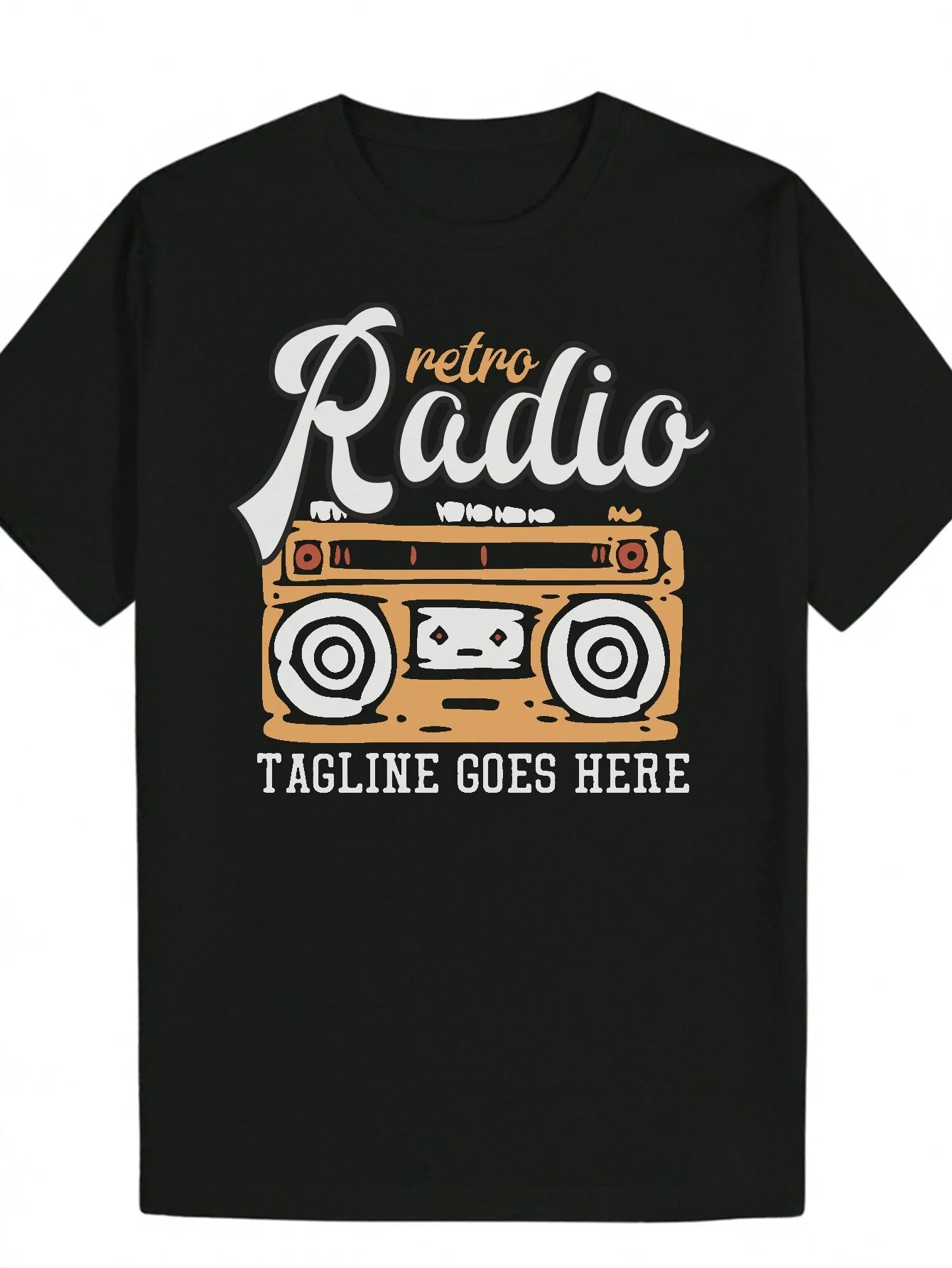 Retro Men's Black Graphic T-Shirt Radio Cassette Boombox Vintage Music Slogan Bold Letter Print 100% Cotton Heavyweight Short Sleeve Casual Streetwear Tee