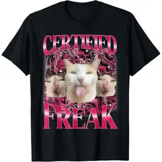 Cotton Certified Freak Eat Cement Cursed Cat Funny Cat Meme T-Shirt