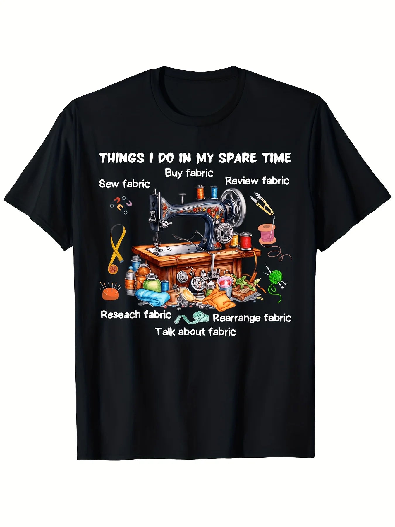 Things I Do In My Spare Time Funny Sewing Quilting T-Shirt, 180g 100%, Christmas, New Year, Easter, Thanksgiving, Halloween Gift for Family or Friends Women Men, Classic Retro Style, Round Neck Short Sleeves, Machine Washable