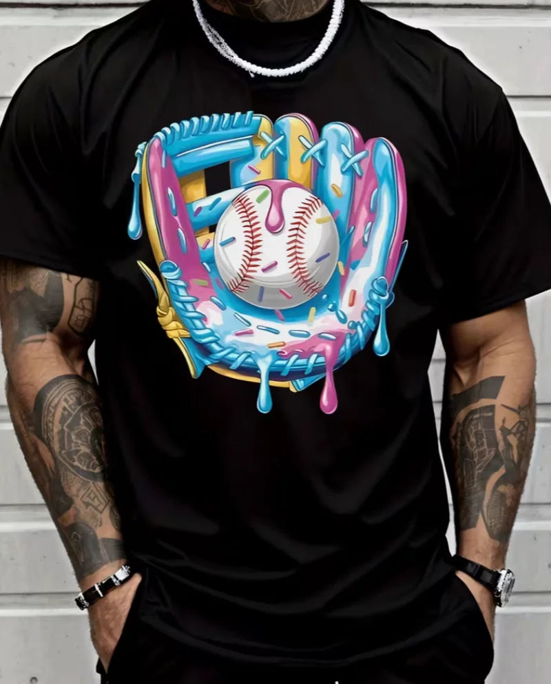 Men'S T - Shirt Casual Trendy Street Style T Shirt with Baseball Glove Men'Sfashion Adults Men Casual Wear Sporty Daily Outfit