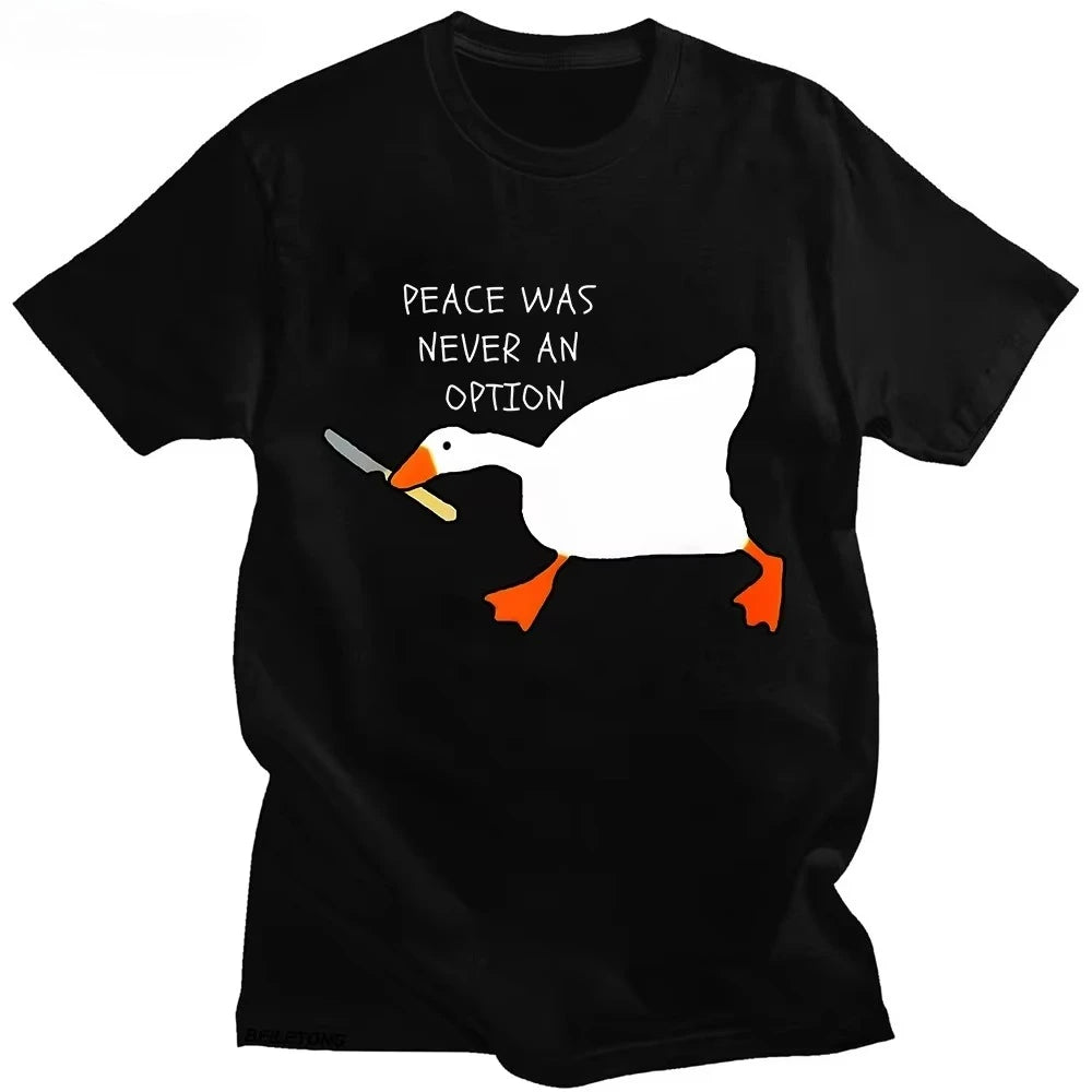 HOT SALE Untitled Goose Game Peace Never Choose T-shirt Short Sleeve Summer Funny Casual Shirt Graphic Clothing T-shirt