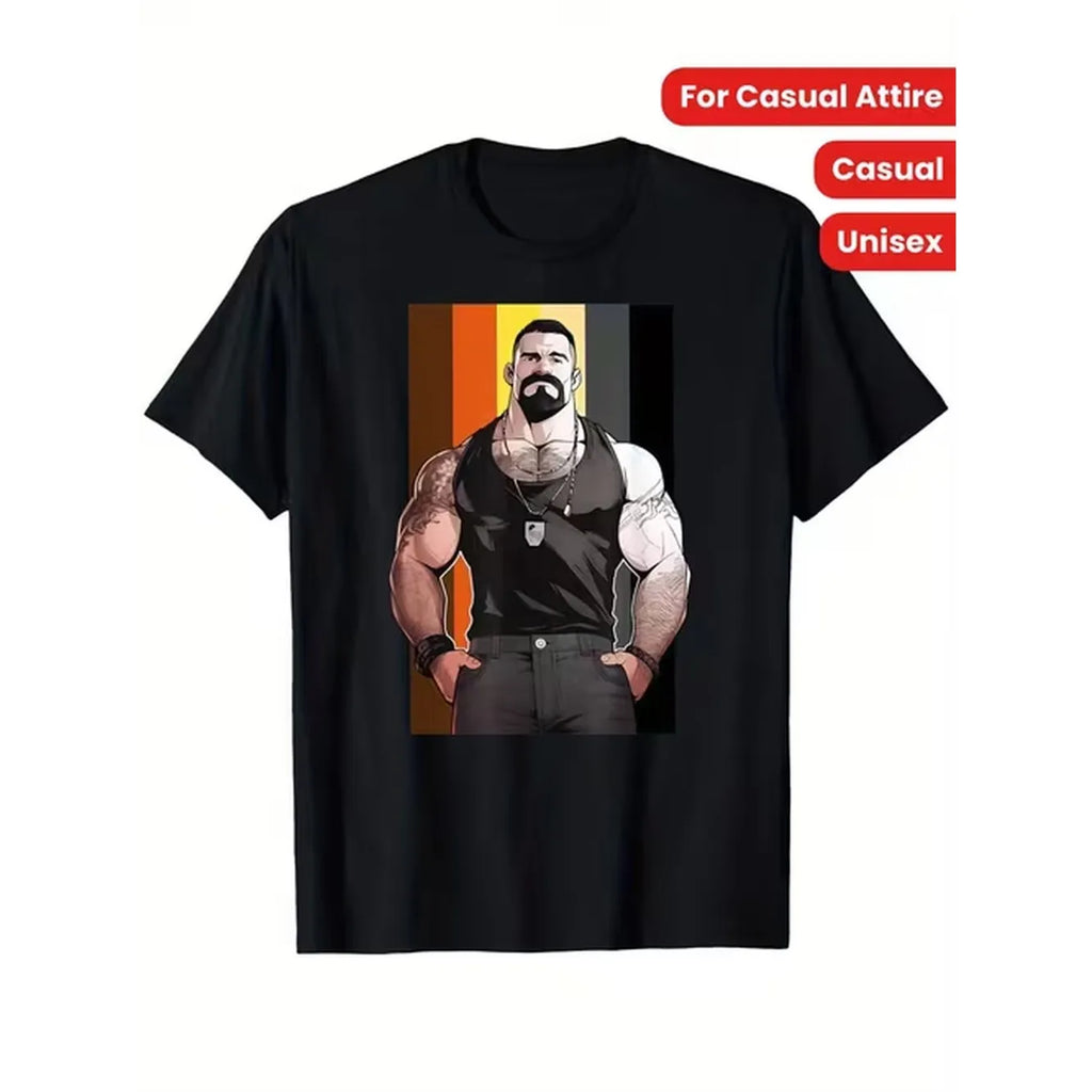 item picture mens graphic muscle dad t shirt black casual tee featuring pride design short sleeve round neck digital heat transfer print regular fit for unisex youth perfect gift for casual wear