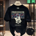 Men Women FREEDOM Bear Paisley Print T Shirt Casual Streetwear Crew Neck Short Sleeve Tee Oversized Cotton Blend Top Daily Wear