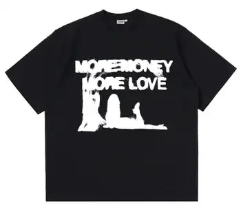 Men Women Oversized More Money More Love Graphic T Shirt Cotton Blend Short Sleeve Streetwear Trendy Casual Fashion Tees Daily Tops