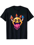 Trendy Men's Black Graphic T-Shirt Melting Smiley Face X Eyes Colorful Mushroom Drip Tongue Psychedelic Cartoon Graphic 100% Cotton Heavyweight Short Sleeve Casual Streetwear Tee