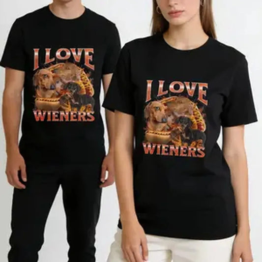 cotton Unisex I Love Wieners Funny Offensive Dachshund Bootleg Graphic T-Shirt