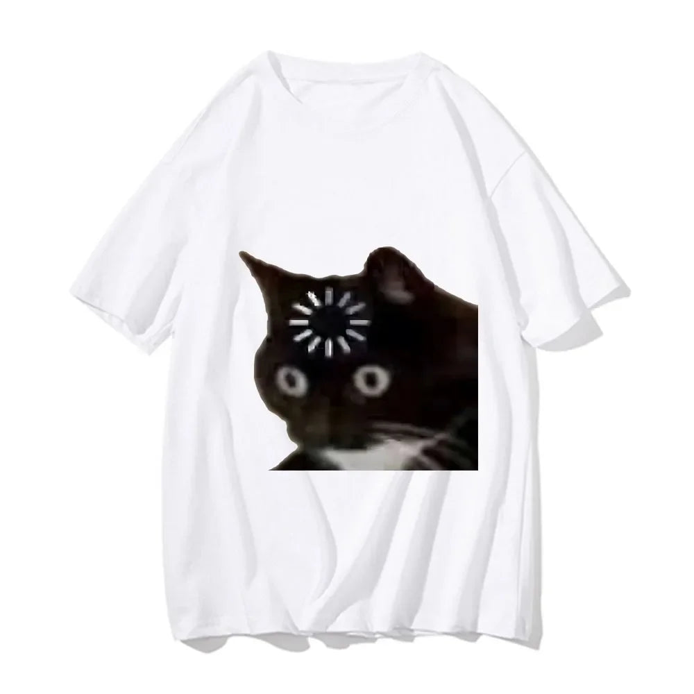 Fun Cat Emotional print loose T-shirt Kawaii summer fashion soft Comfortable cotton short sleeve Y2k Women's Wear Men's