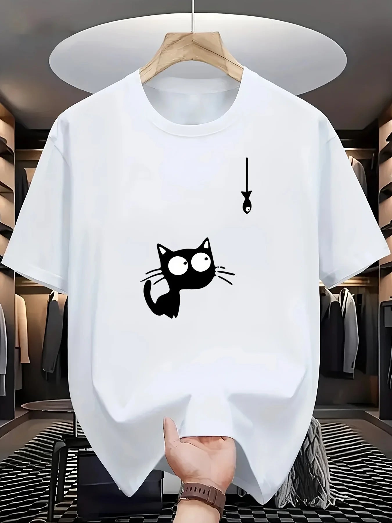 HOT SALE Cartoon Cat Design Print Summer Autumn Winter Cotton Casual Soft and Comfortable Men's T-shirt Short Sleeve Outdoor