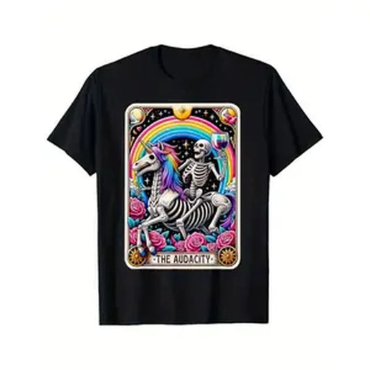 Cotton Casual T-Shirt The Audacity Funny Tarot Card Sarcastic Skeleton T-Shirt Selected Cotton Interesting Design DIY Short Sleeve T-Shirt For Men, Soft And Breathable Comfy Menswear Golf Gift T-Shirt For Men And Women