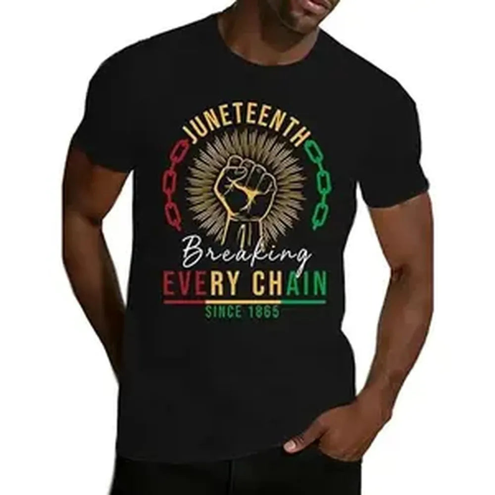 Men's Short-Sleeve Cotton Casual Sports Top - Smooth, Seamless, Soft Fabric Shirts, Juneteenth African American Breaking Every Chain Since 1865 Clothes
