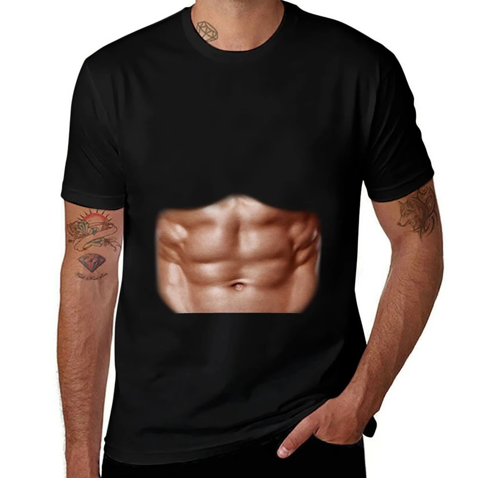HOT SALE Six-pack Abs Abs T-shirts Men's T-shirts Summer Funny T-shirts Men's Tees Funny Cotton T Shirt Man O-collar Fashion Tee