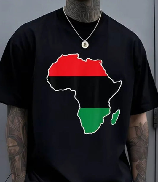Unisex Short-Sleeved T-Shirt Map of Africa Graphic Tee Features Red Black Green Flag Ideal African Enthusiasts Community Comfor