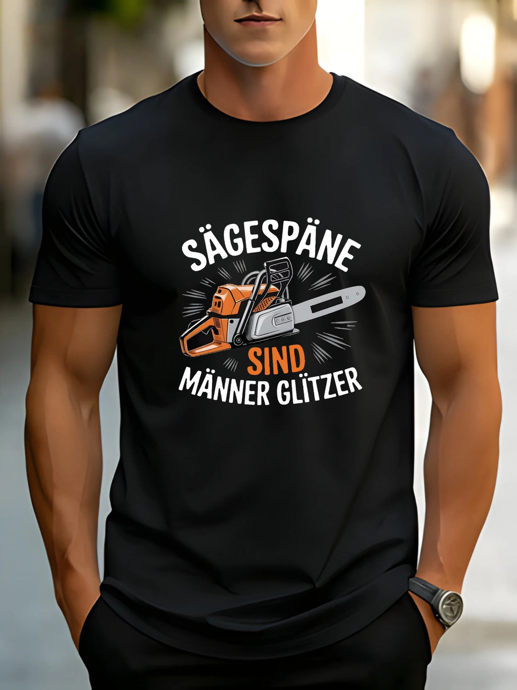 "SￄGESPￄNE" T-Shirt Chainsaw Print Workwear Style Men'S Top