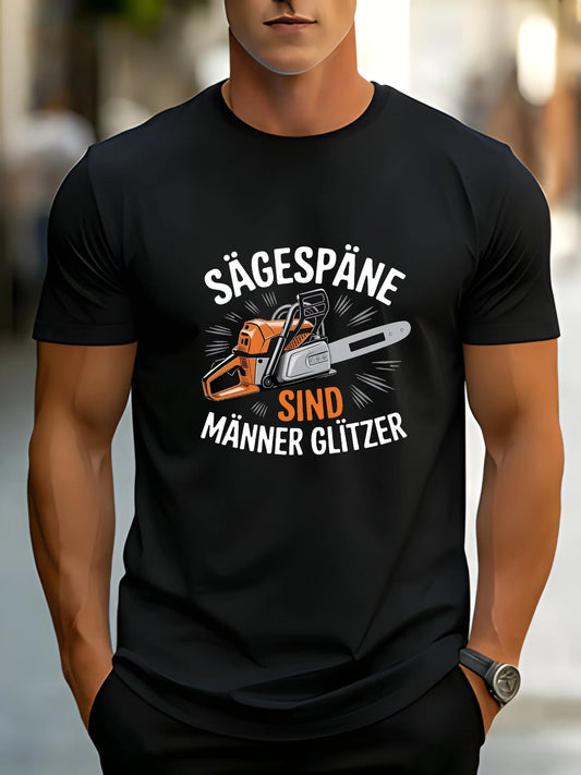 "SￄGESPￄNE" T-Shirt Chainsaw Print Workwear Style Men'S Top