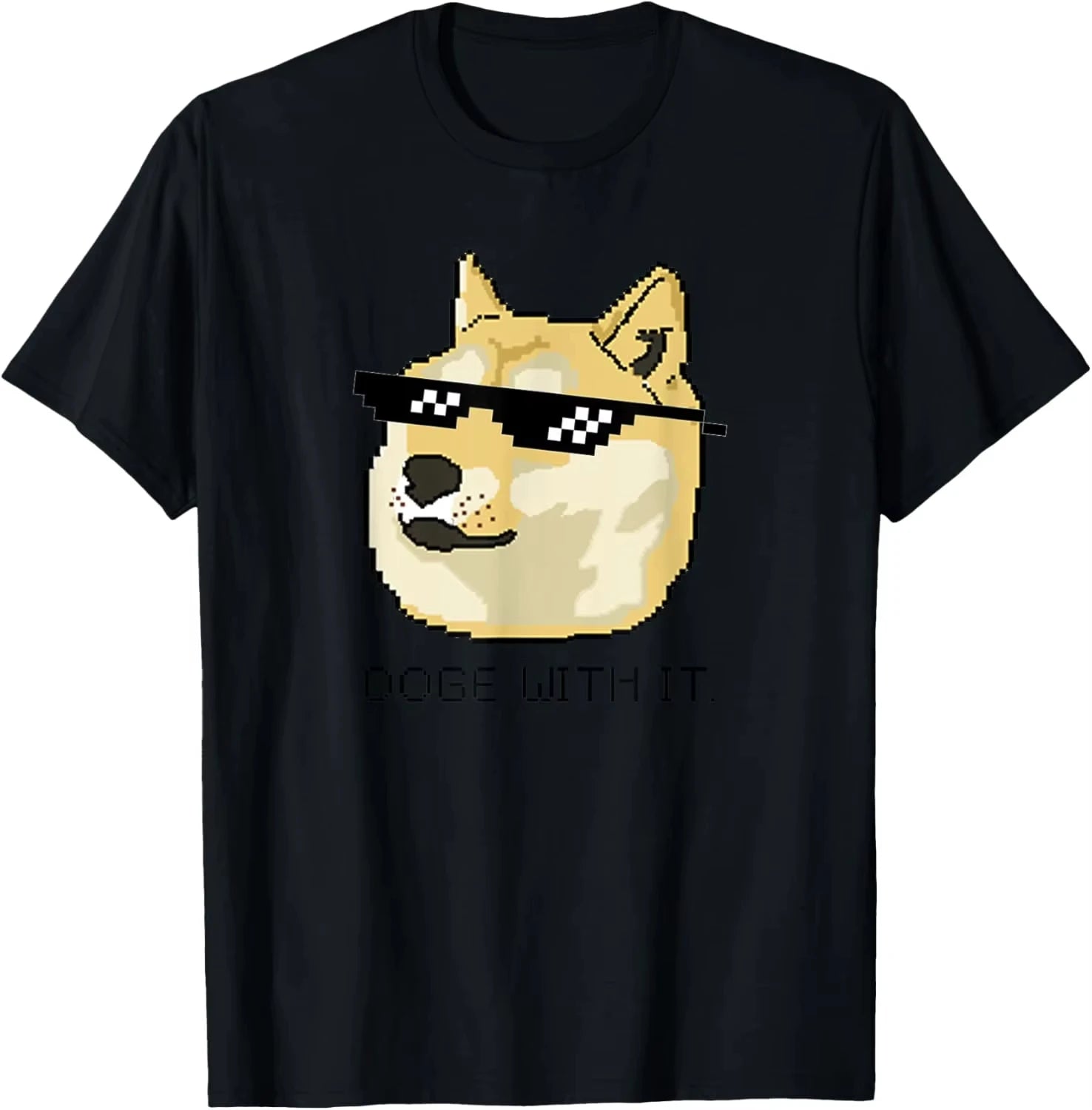 HOT SALE Shiba Inu T-shirt Meme Doge with It Pixel Glasses T-shirt Custom Print Print T-shirt Harajuku Camiseta Hombre