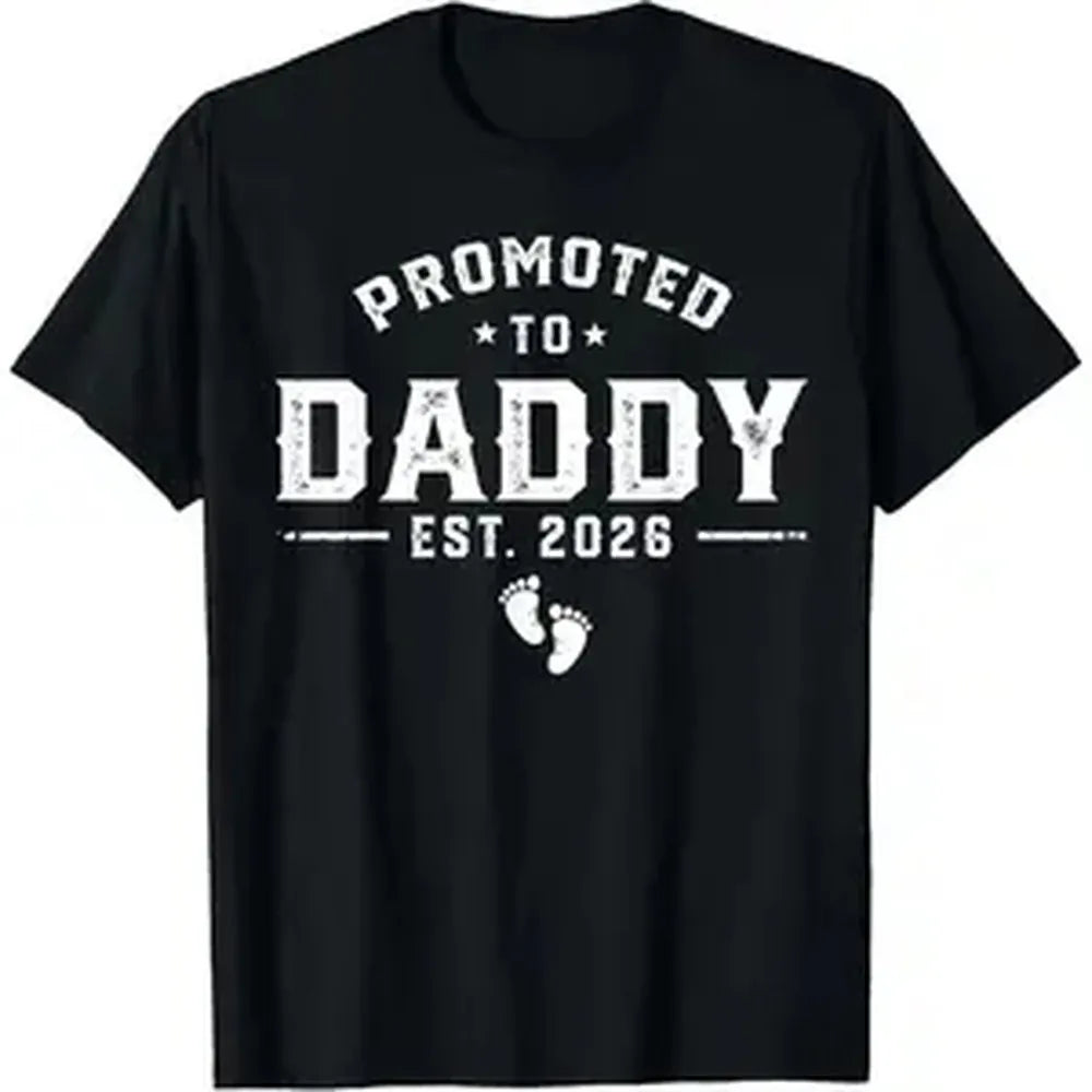 Men's Round Neck Short-Sleeve Casual Pure Cotton Daddy Est 2026 Graphic Tshirt - Smooth Fabric, Seamless Menswear Sports Top, Gift for Expectant Dads