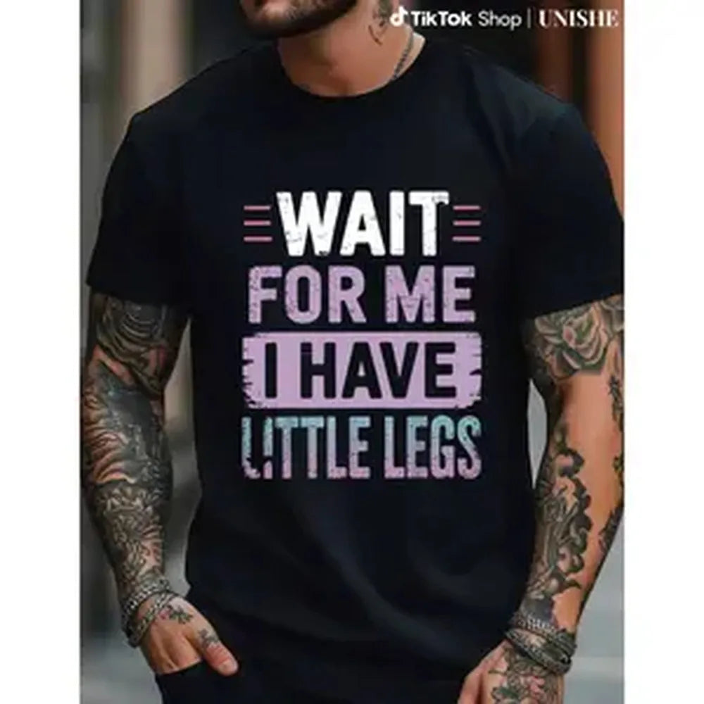 Kids' Unisex Basic Cotton Crew Neck Short Sleeve Sports Top - Humorous Quote, Funny Slogan "Wait For Me I Have Little Legs" Print, All Seasons Active Wear