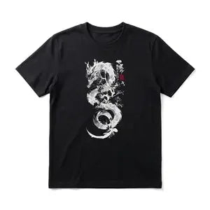 Japanese Dragon Men's Graphic TShirt, 100% Cotton Short Sleeve Soft Top, Vintage Ink Art Graphic Print Design, for Daily Wear, Streetwear, Casual Outing, Birthday Gift, Gift for Men, Women and Friends