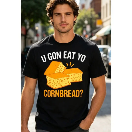 1pc Funny U GON EAT YO CORNBREAD Men'S T-Shirt  Mexican Tee Retro Humorous Food-Themed Shirt for Parties & Casual Wear T-Shirt