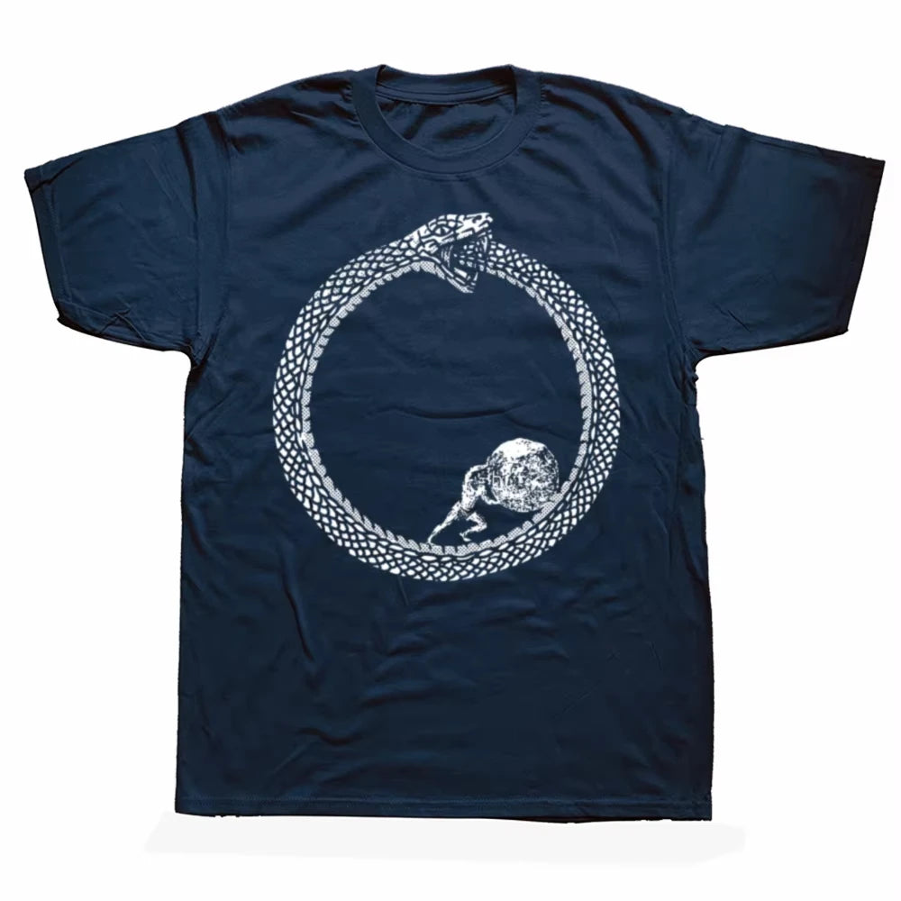Sisyphean Wears An Ouroboros Unisex Philosophy T-shirt Men's Cotton Humorous Street Style T-shirt and A Short Sleeved Loose Suit