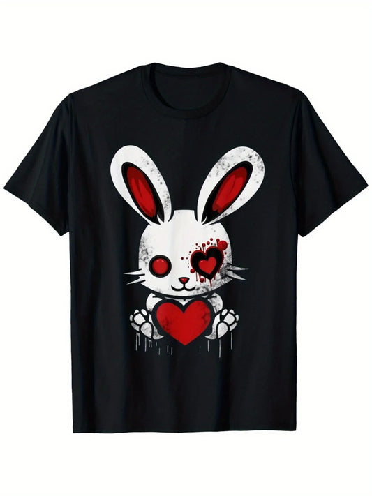 Cute Kawaii Goth Bunny Gothic White Bunny Red Heart Girls T-Shirt Funny Retro BBQ Party Smoker Chef Dad Gift, 100%, 180g Fabric Weight, S-XXXL, Print, Casual Short Sleeve Tee Soft