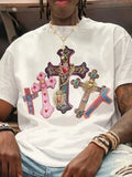 Mens Comfortable Men Women New Crew Neck T-Shirt Cross Jesus Print T-Shirt Vintage Shirt Graphic T-Shirt Pro Choice Streetwear