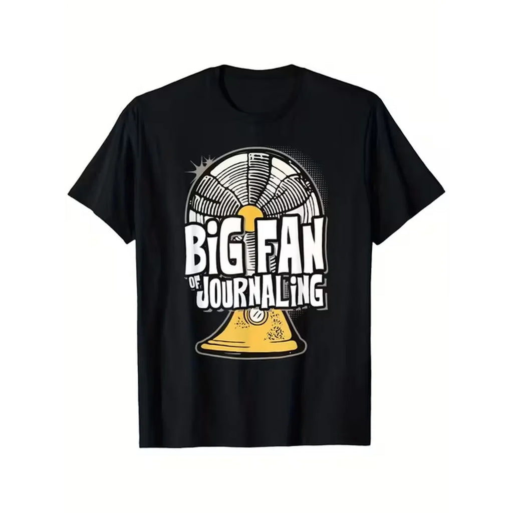 item picture mens 180gsm t shirt journaling graphic tee featuring a fan design casual everyday shirt for writing lovers in sizes s xxxl machine washable black crewneck top comfortable outfit print sturdy fabric