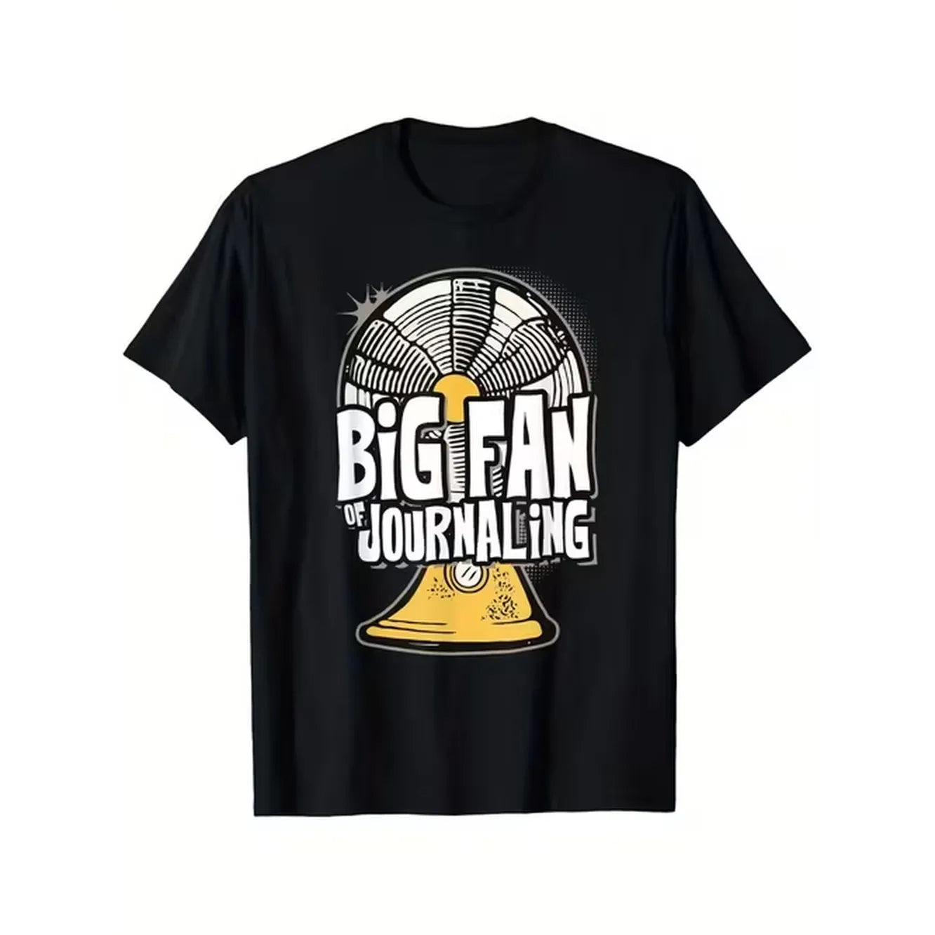 item picture mens 180gsm t shirt journaling graphic tee featuring a fan design casual everyday shirt for writing lovers in sizes s xxxl machine washable black crewneck top comfortable outfit print sturdy fabric