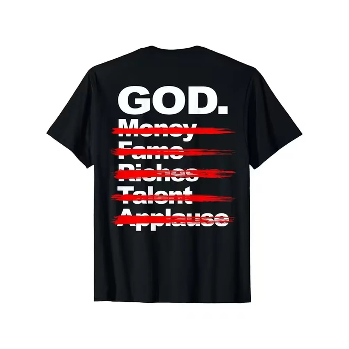 item picture mens black t shirt featuring a print in red and white that god fame a casual round neck tee suitable for any season designed for