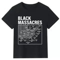 Casual Short-Sleeve Cotton T-Shirt - Smooth Fabric, Round Neck, Black Massacres History Map Graphic, Seamless Top for Afro American Struggle Awareness