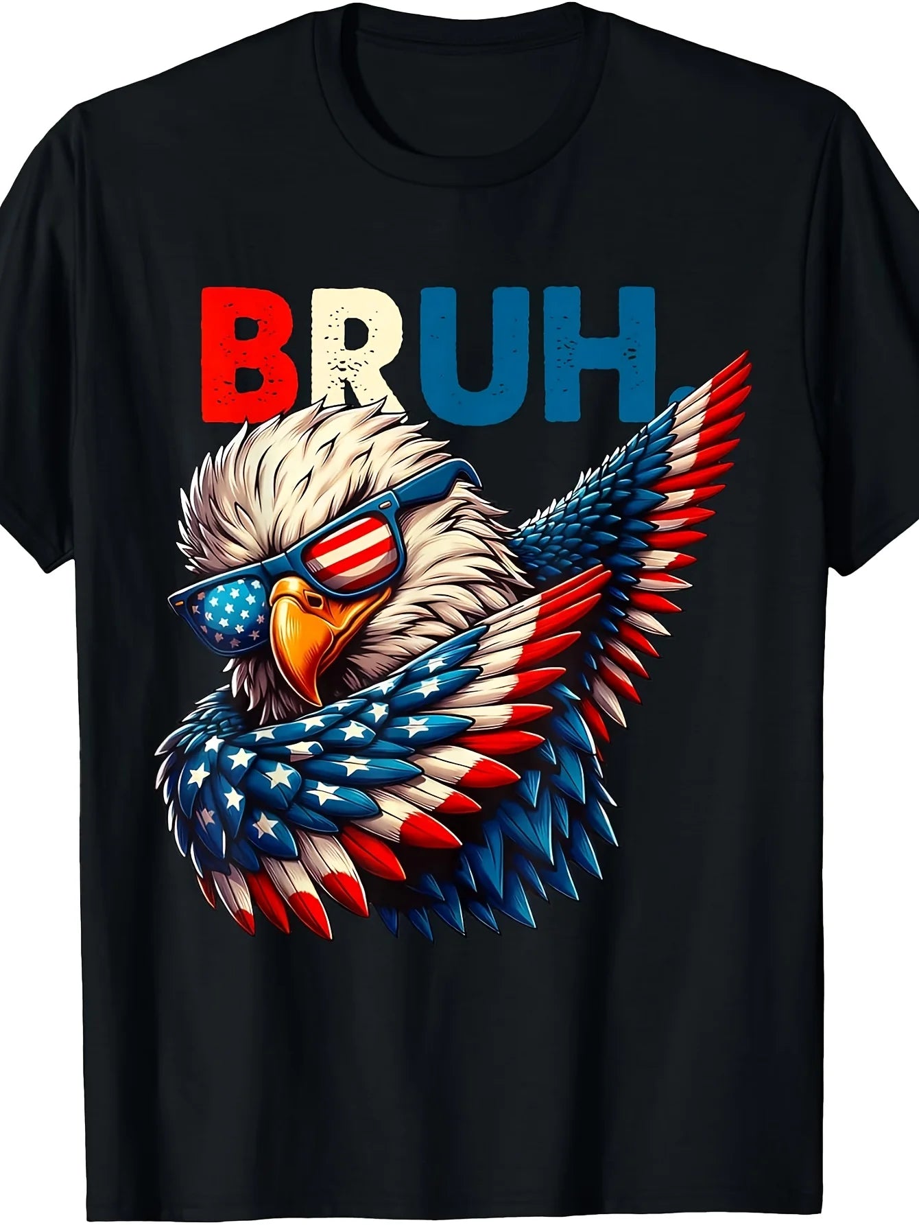 Plus Size, Teenager'S Vintage American Flag And Fraternity Eagle Pattern T-Shirt - Vintage 4Th of July Themed Short Sleeve Shirt, Round Neck Casual Style, Suitable for Teenagers And Teenager, Machine Washable, for all Seasons, For Teenager