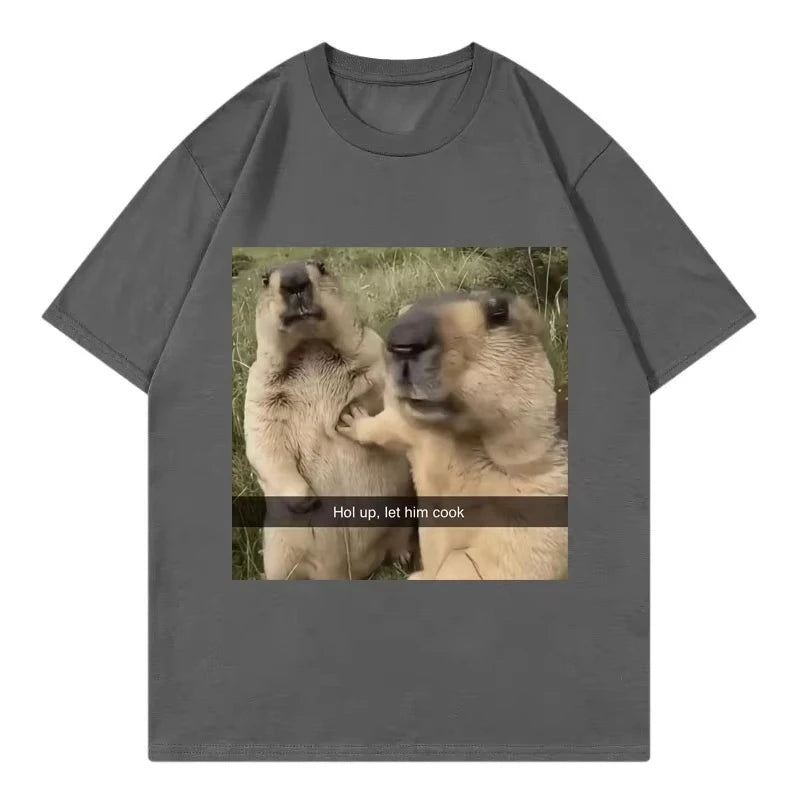 HOT SALE Hold Up Let Him Cook Funny Hamster Meme Graphic T Shirts High Street Fashion Trend Unisex Casual Short Sleeve T-shirt