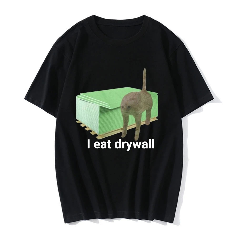 HOT SALE I Eat Drywall T-shirt Funny Cute Cat Emoji Graphic T-shirt Men Women Clothing Casual Oversized T-shirt Street Wear