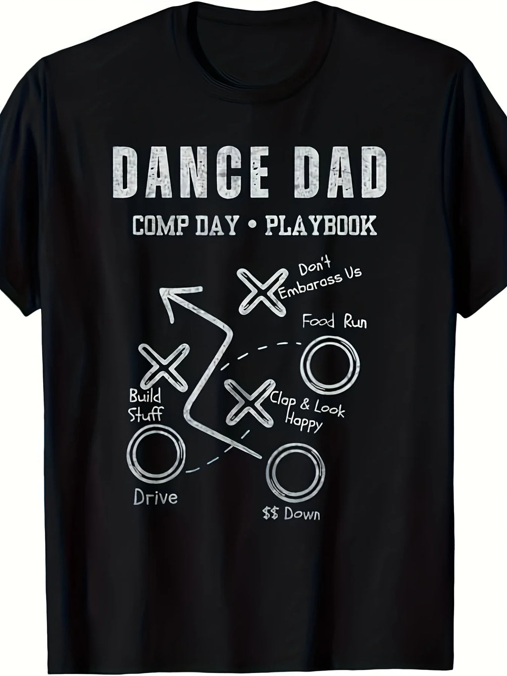 Mens Funny Dance Dad Comp Day Playbook T-Shirt Soft Breathable Cotton Retro Graphic Tee Suitable for Dance Events Casual Wear Humor Clothing Comfortable Crew Neck Short Sleeve Top Same Style for Men and Women 2025-2026 Summer Short-sleeved Printed T
