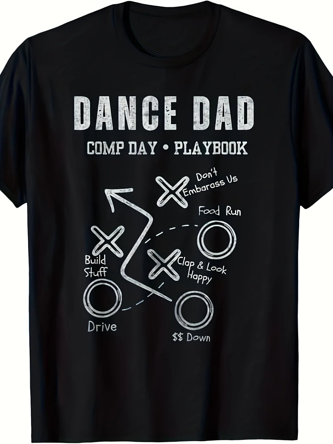 Mens Funny Dance Dad Comp Day Playbook T-Shirt Soft Breathable Cotton Retro Graphic Tee Suitable for Dance Events Casual Wear Humor Clothing Comfortable Crew Neck Short Sleeve Top Same Style for Men and Women 2025-2026 Summer Short-sleeved Printed T