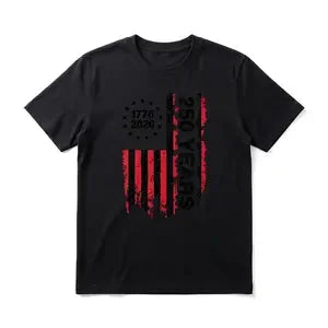Patriotic 250 Years Men's Graphic TShirt, 100% Cotton Short Sleeve Soft Top, Distressed Vintage Graphic Print Design, for Daily Wear, BBQ Party, Independence Day, Gift for Men, Women and Friends
