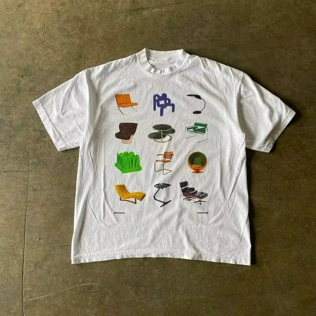 2025 Summer Fashion Tee Men Women Cotton T-shirt Y2K Loose Street Letter Print Short Sleeve Casual T-shirt  Retro Harajuku Top
