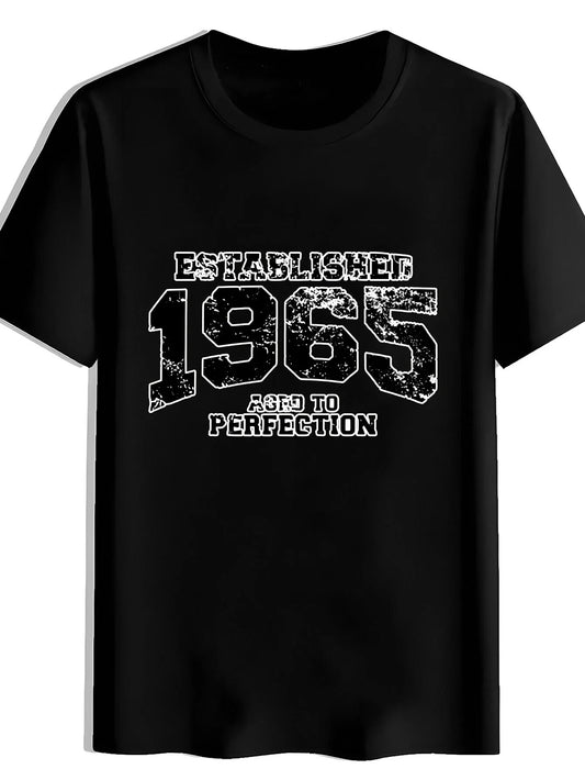 1965ESTABLISHED Men's Casual Crew Neck T-Shirt with Printed Pattern, Soft and Comfortable Wrinkle-Resistant Men's Top, Machine Washable and Anti-Pilling, Quick-Drying and Easy to Care for, High Value Short Sleeve T-Shirt, Wear-Resistant