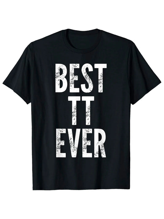 Trendy Men's Black Graphic T-Shirt Best It Ever Bold Distressed Letter Print Vertical Slogan Statement Design 100% Cotton Heavyweight Short Sleeve Casual Streetwear Tee