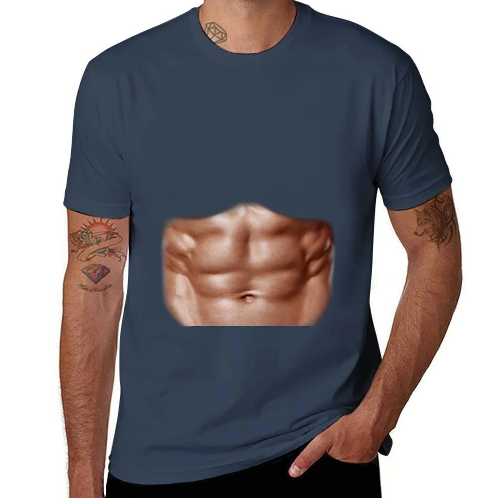 HOT SALE Six-pack Abs Abs T-shirts Men's T-shirts Summer Funny T-shirts Men's Tees Funny Cotton T Shirt Man O-collar Fashion Tee