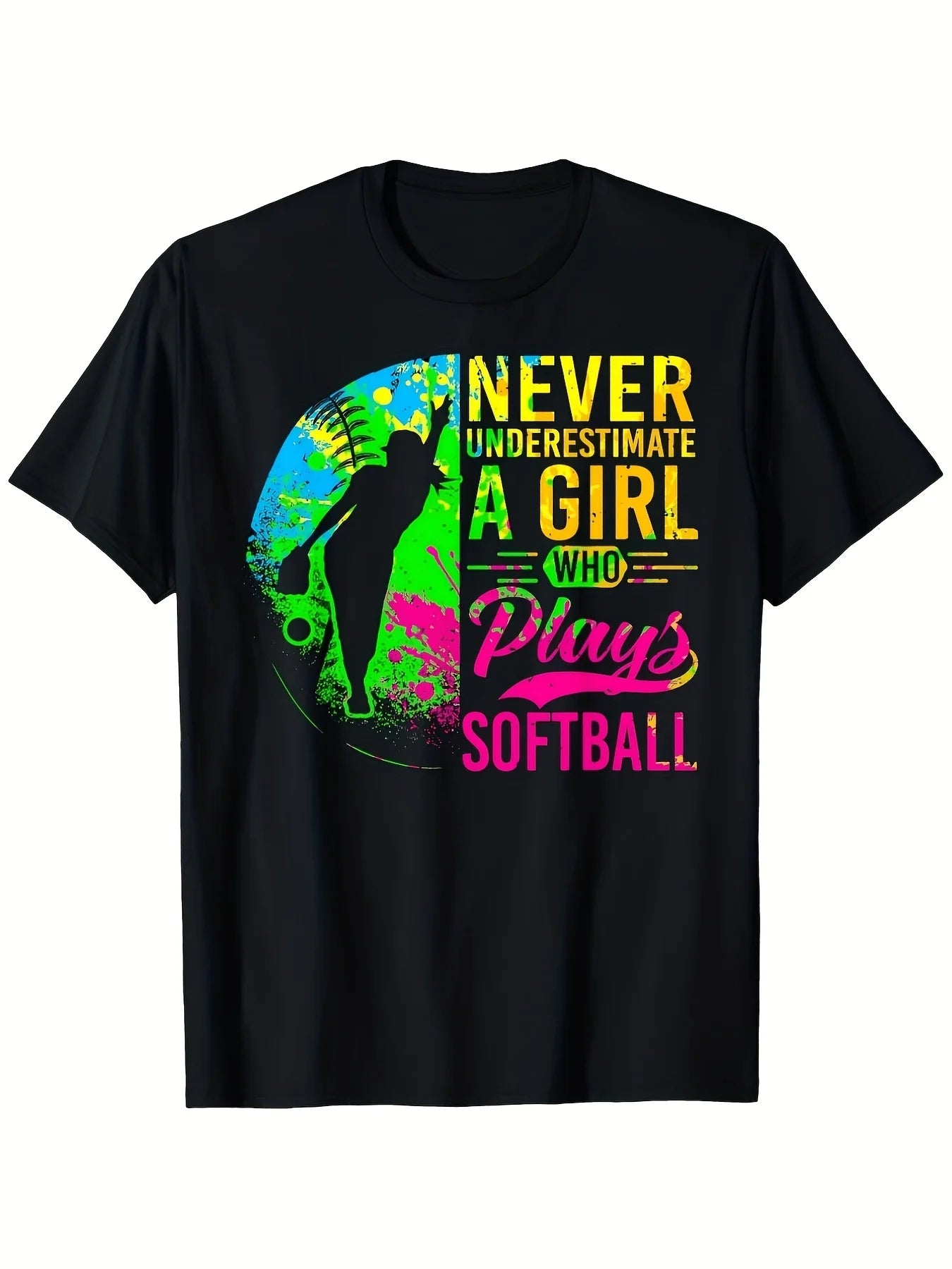 Softball Never Underestimate A Girl Who Plays Softball TShirt Birthday Gifts Father's Day Gifts Mother's Day Gifts Same Style for Men And Unisex 2026 Summer ShortSleeved Printed TShirt Retro Casual Short-sleeved T-shirt with a Round Neck and Printed
