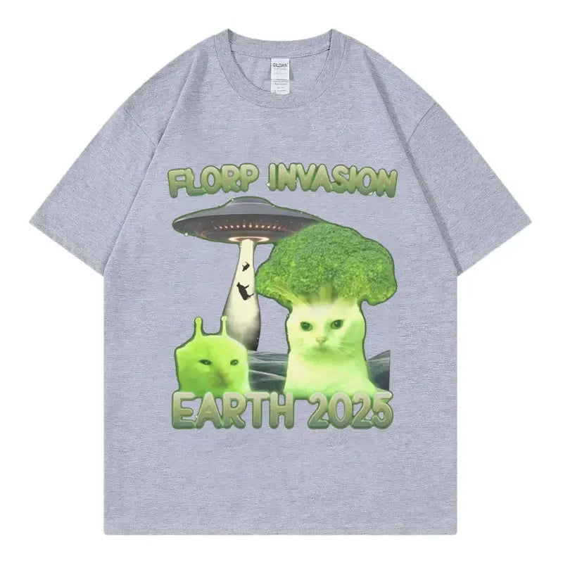 HOT SALE Funny Alien Brain Cat Wet Expression T-shirt Fashionable Y2K Clothing Short Sleeve T-shirt Unisex Casual Cute T-shirt